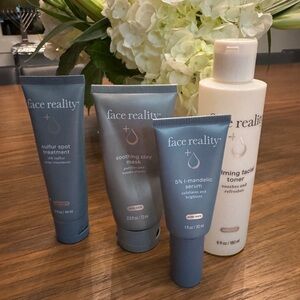 Face reality skincare mandelic serum, toner, spot cream, clay mask 1/2 full